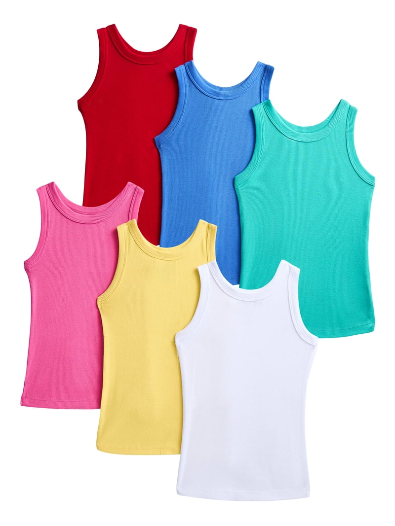 Wonder Nation Girls Ribbed Tank Tops, 6-Pack, Sizes 4-18 & Plus