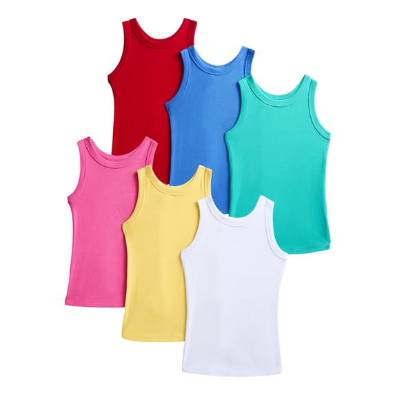 Wonder Nation Girls Ribbed Tank Tops, 6-Pack, Sizes 4-18 & Plus