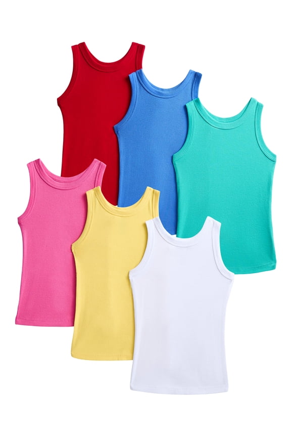 Girls Ribbed Tank Tops, 6-Pack, Sizes 4-18 & Plus