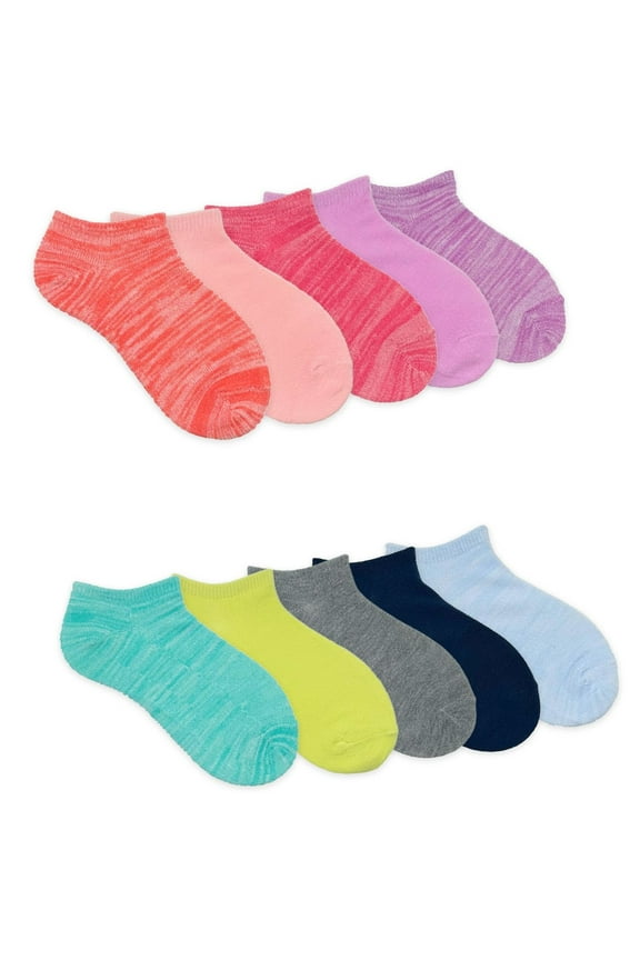 Girls Space Dye No Show Socks, 10-Pack, Sizes S-L