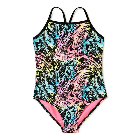 Wonder Nation Girls Space Everyday One-Piece Swimsuit, Sizes 4-18 & Plus