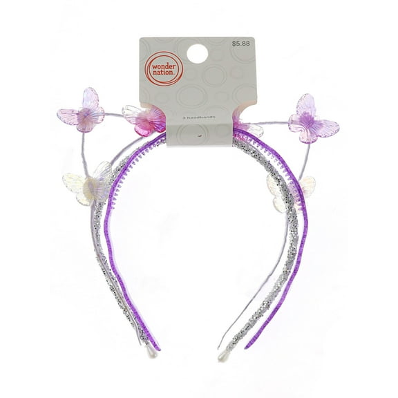 Wonder Nation Girls' Sparkle Cat Ear Headbands, 3-Pack