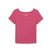 WONDER NATION Girls Short Sleeve Square Neck Ribbed T-Shirt, Sizes 4-18 & Plus