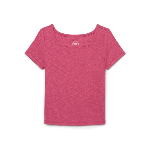 Wonder Nation Girls Short Sleeve Square Neck Ribbed T-Shirt, Sizes 4-18 & Plus