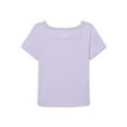 thumbnail image 1 of Wonder Nation Girls Short Sleeve Square Neck Ribbed T-Shirt, Sizes 4-18 & Plus, 1 of 3
