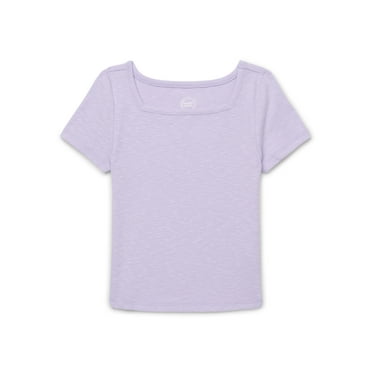 Wonder Nation Girls Short Sleeve Square Neck Ribbed T-Shirt, Sizes 4-18 & Plus