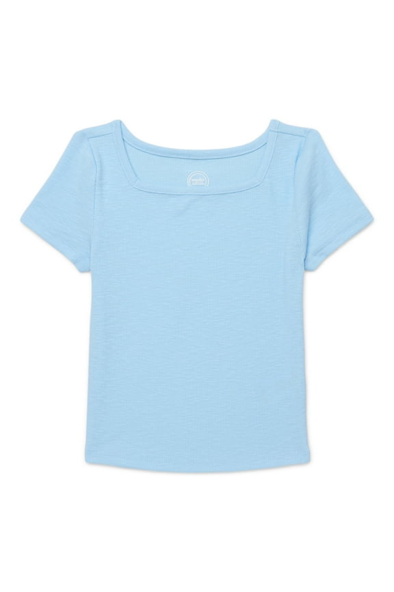 Girls Short Sleeve Square Neck Ribbed T-Shirt, Sizes 4-18 & Plus
