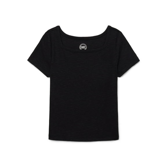 Wonder Nation Girls Short Sleeve Square Neck Ribbed T-Shirt, Sizes 4-18 & Plus