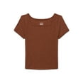 thumbnail image 1 of Wonder Nation Girls Short Sleeve Square Neck Ribbed T-Shirt, Sizes 4-18 & Plus, 1 of 3