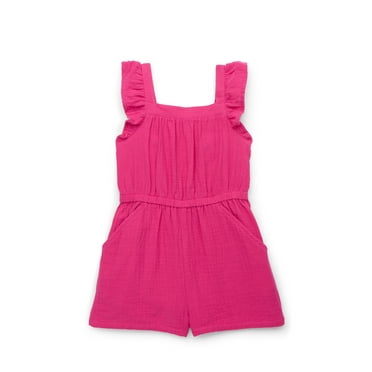 Wonder Nation Girls Square Neck Romper with Flutter Sleeves, Sizes 4-18 & Plus