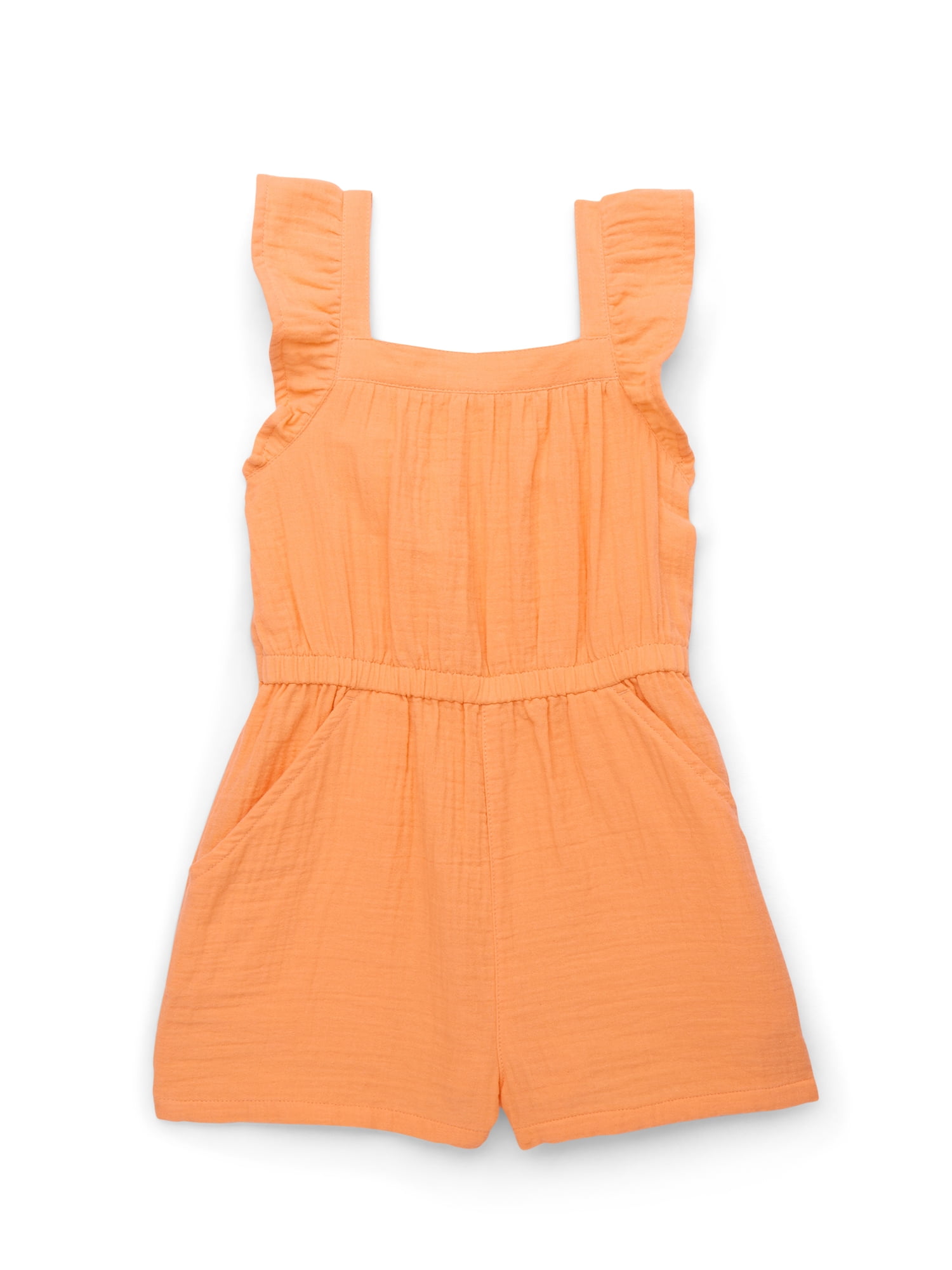Wonder Nation Girls Square Neck Romper with Flutter Sleeves, Sizes 4-18 & Plus