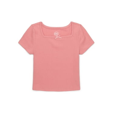 Wonder Nation Girls Square Neck Top with Short Sleeves, Sizes 4-18