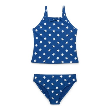 Wonder Nation Girls Star Print Tankini Top and Bikini Bottoms Swim Set with UPF 50, 2-Piece, Sizes 4-16