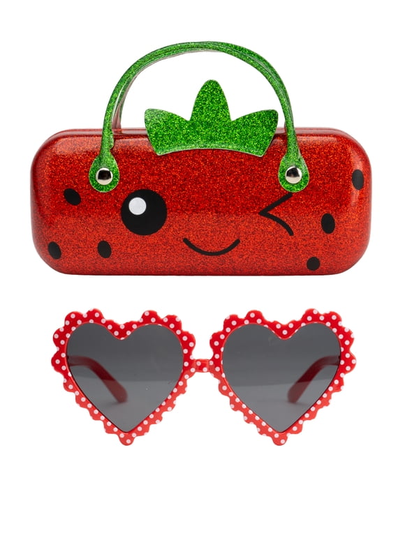 Girls Strawberry Sunglasses with Case, Red