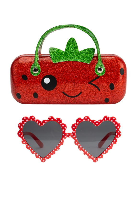 Girls Strawberry Sunglasses with Case, Red