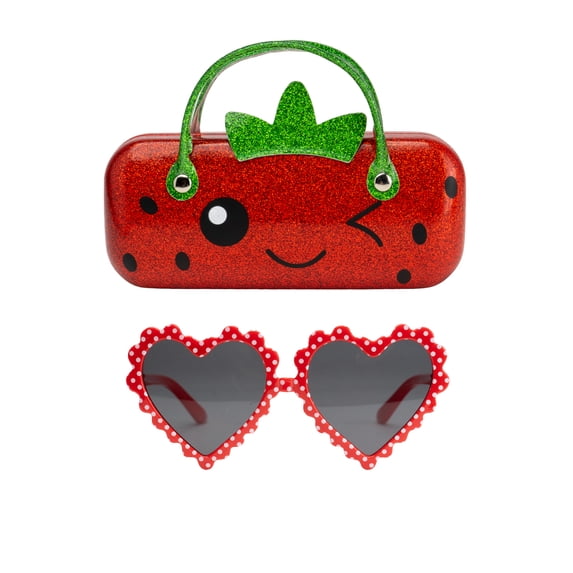 Wonder Nation Girls Strawberry Sunglasses with Case, Red