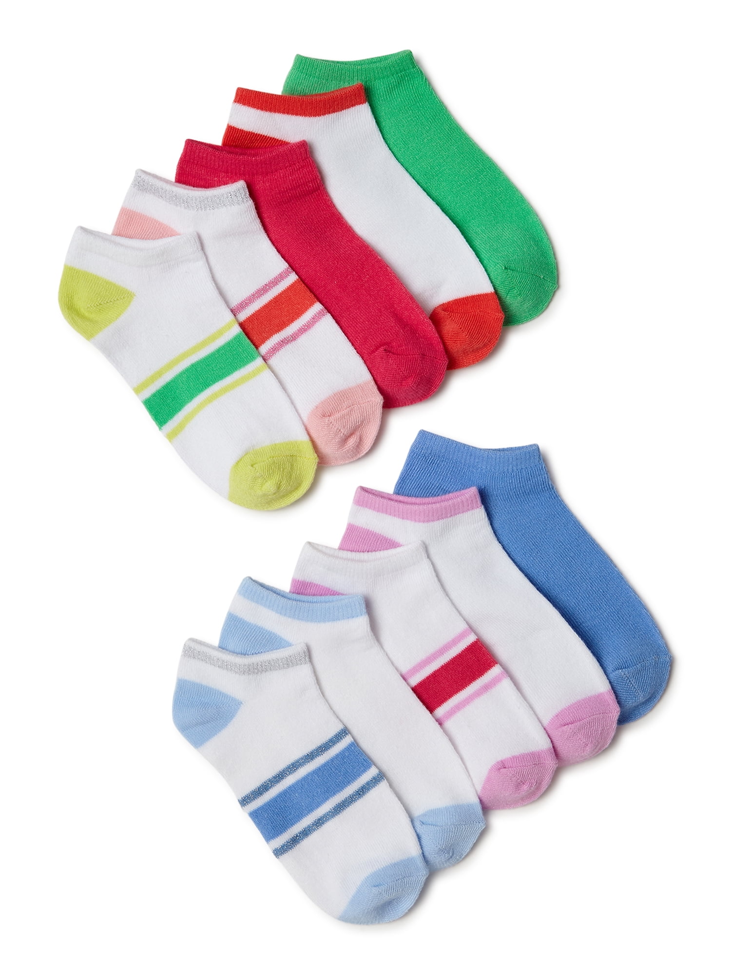 Wonder Nation Girls Striped No Show Socks 10 Pack Sizes S L