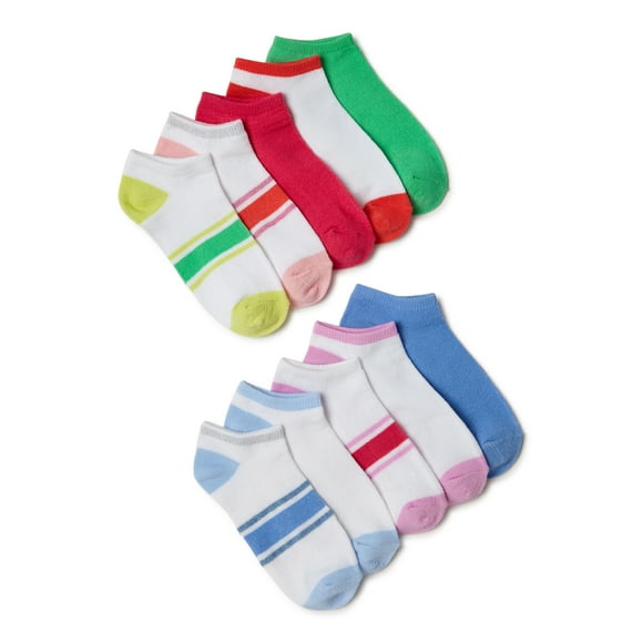 Girls Striped No-Show Socks, 10-Pack, Sizes S-L