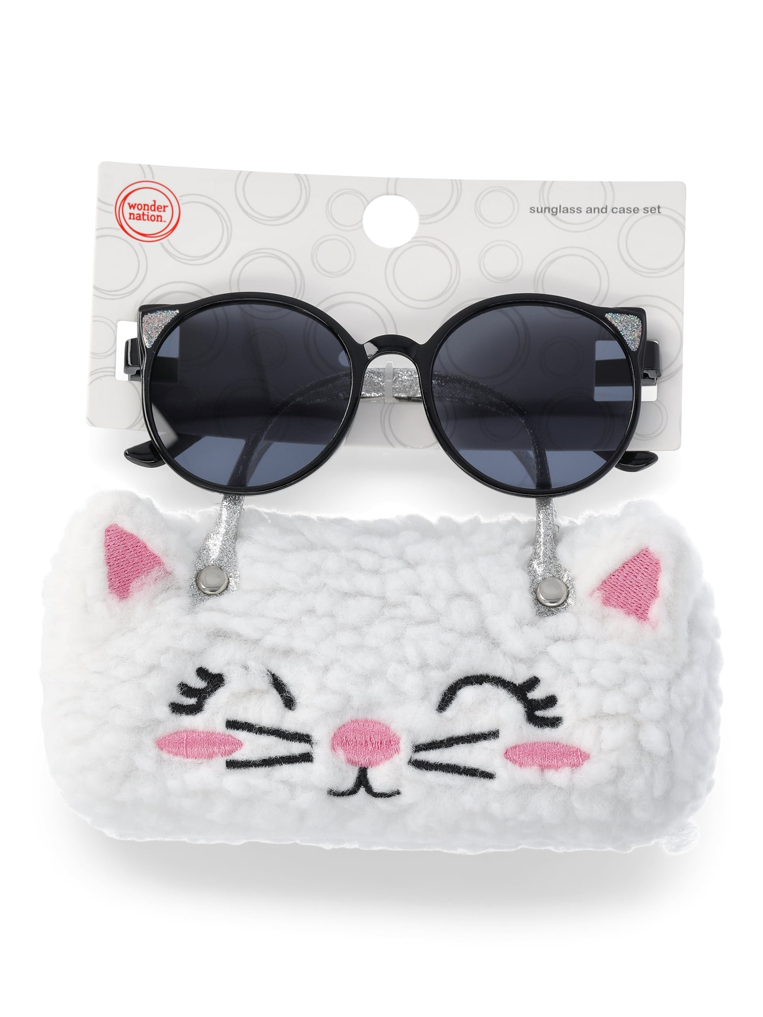 Wonder Nation Girls Sunglasses and Faux Shearling Kitty Case Set, 2-Piece