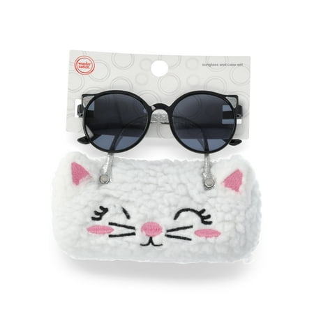 Wonder Nation Girls Sunglasses and Faux Shearling Kitty Case Set, 2-Piece