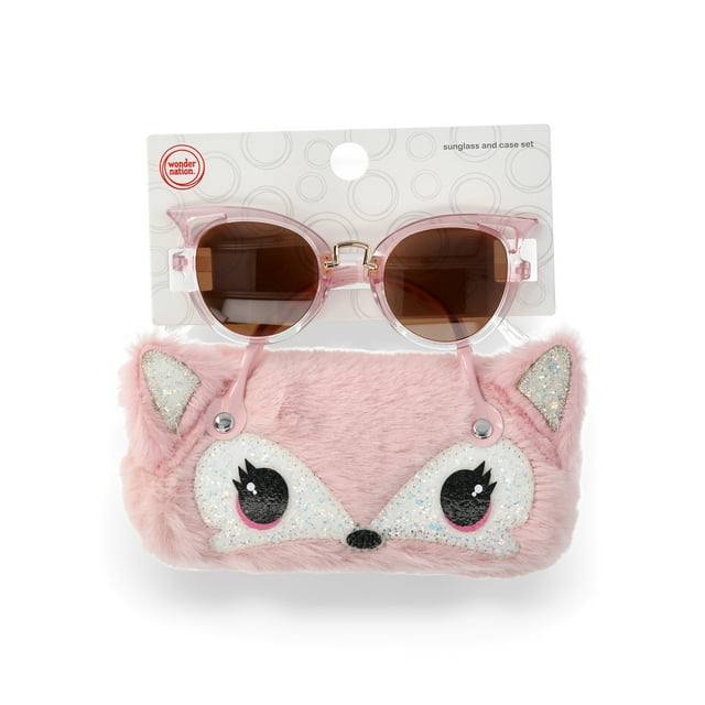 Wonder Nation Girls Sunglasses and Plush Fox Case Set, 2-Piece