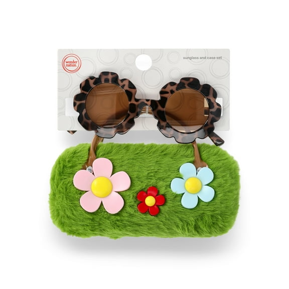 Wonder Nation Girls Sunglasses and Plush Grass Flower Case Set, 2-Piece
