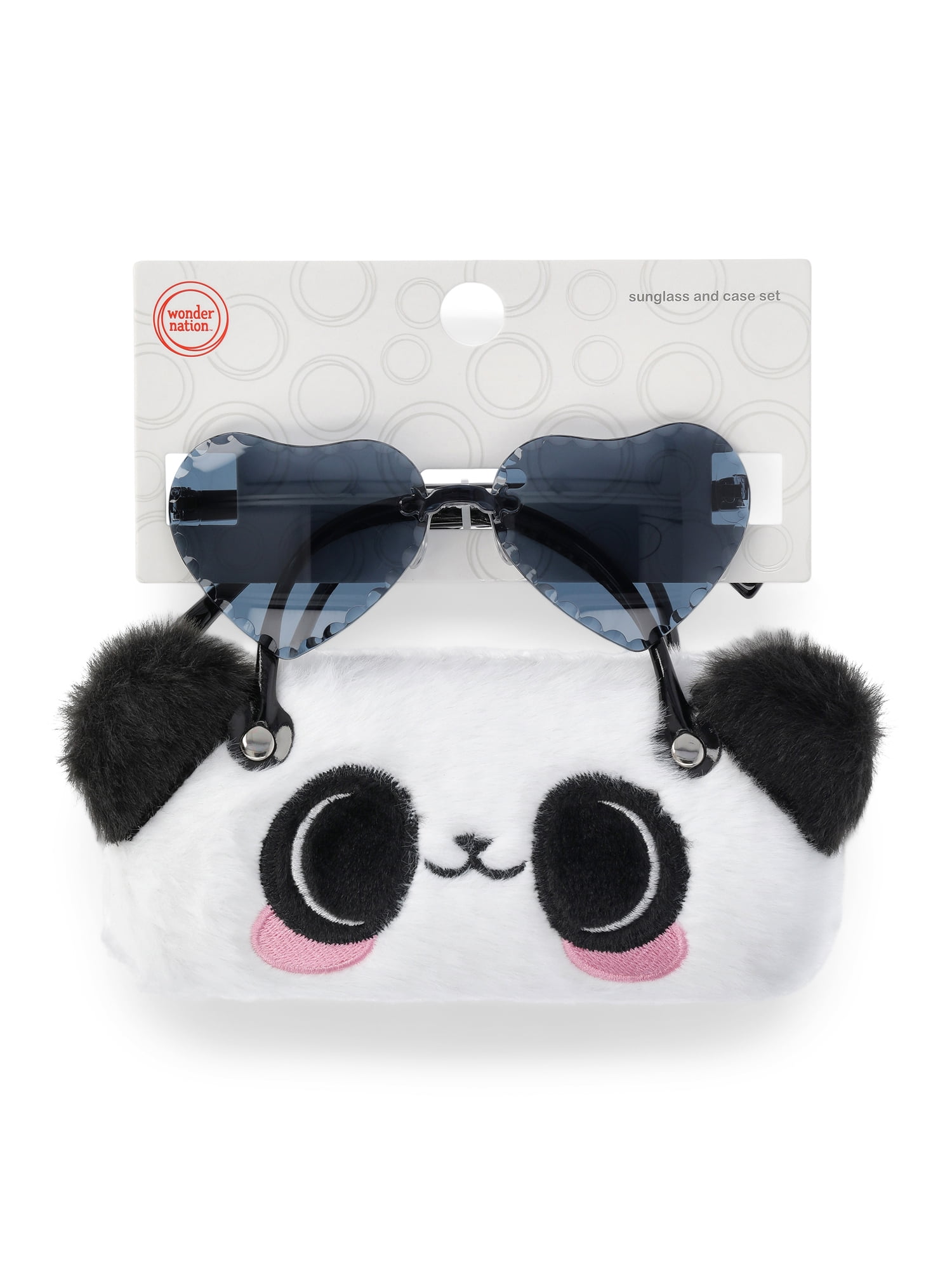 Wonder Nation Girls Sunglasses and Plush Panda Case Set, Heart