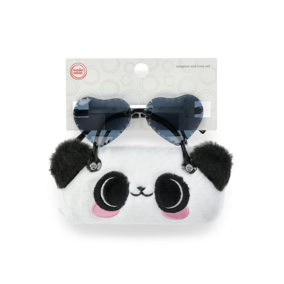 Wonder Nation Girls Sunglasses and Plush Panda Case Set, 2-Piece