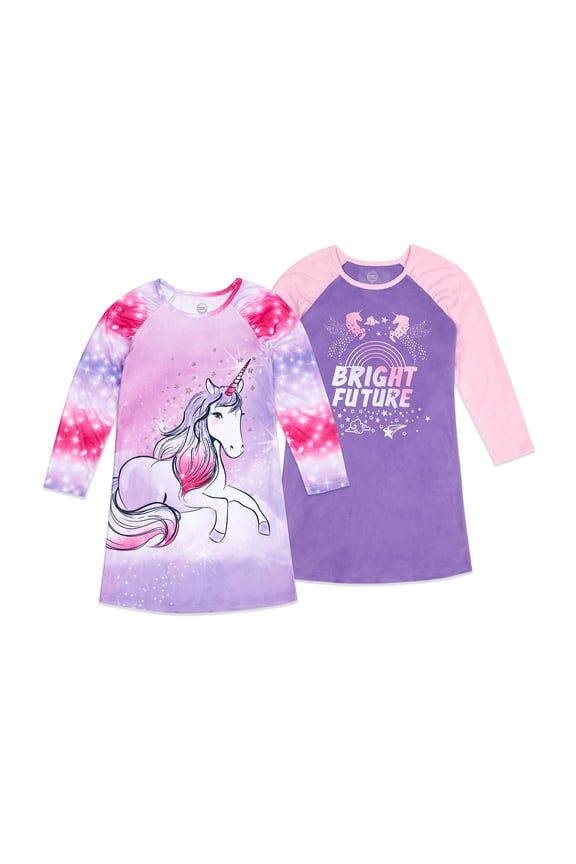 Girls Super Soft Fleece Long Sleeve Nightgown, 2-Pack, Sizes 4-18 & Plus