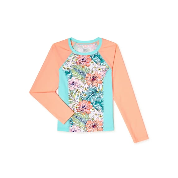 Wonder Nation Girls Swim Tropical Rash Guard Cover Up, Sizes 4-18 & Plus