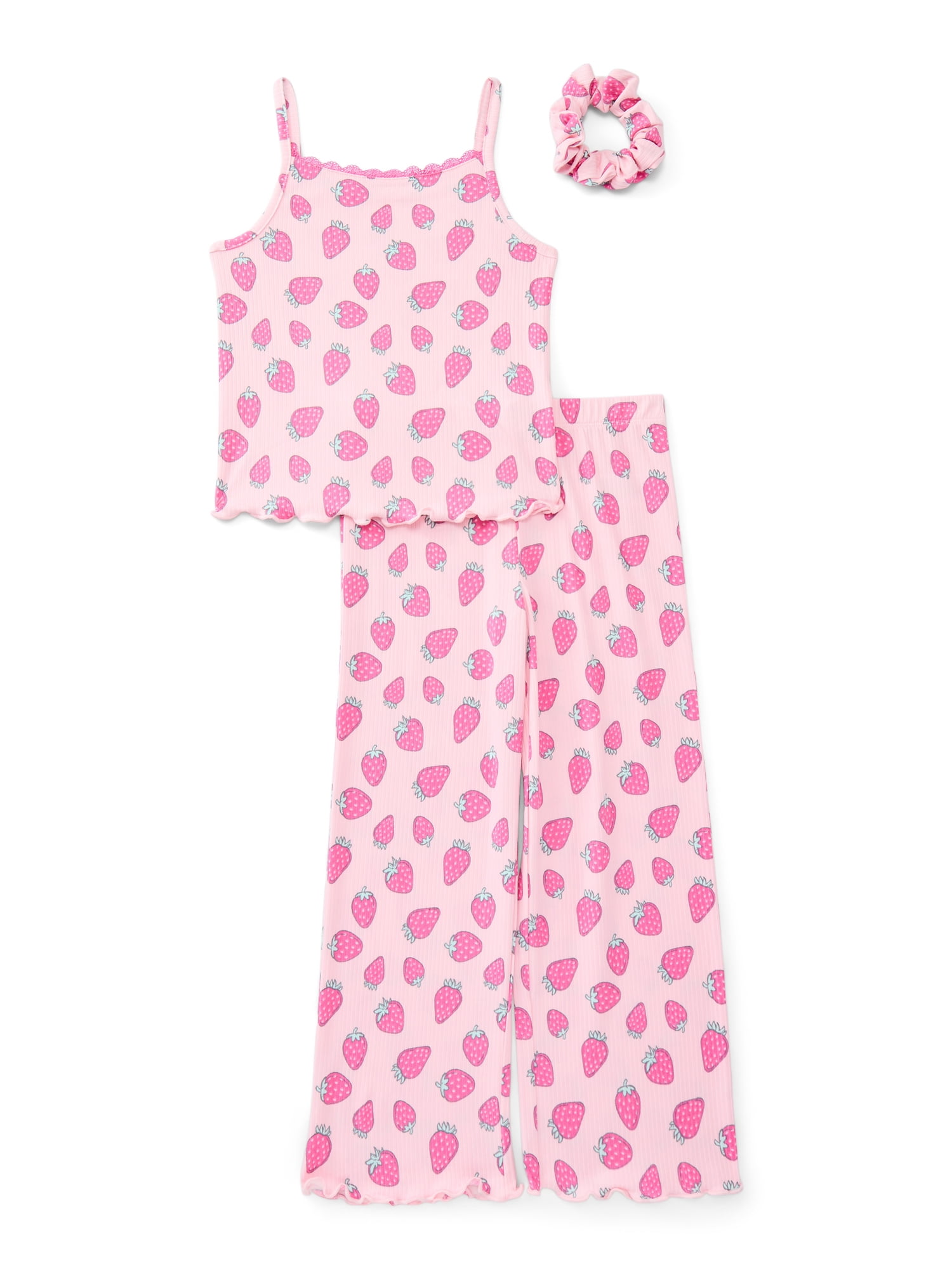 Wonder Nation Girls Pajama Tank Top and Pants with Scrunchie Set, 3-Piece, Sizes 4-18