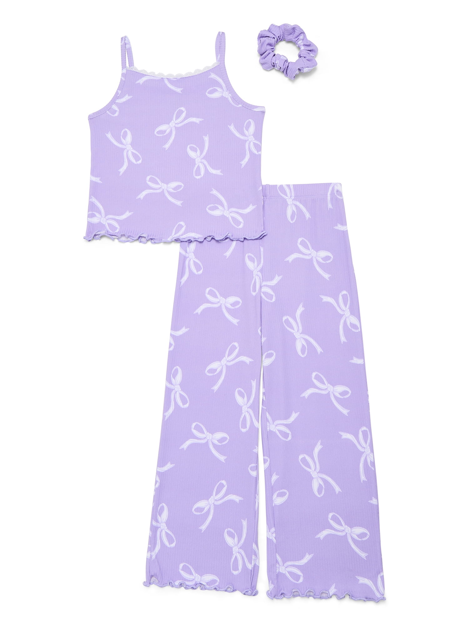 Wonder Nation Girls Pajama Tank Top and Pants with Scrunchie Set, 3-Piece, Sizes 4-18