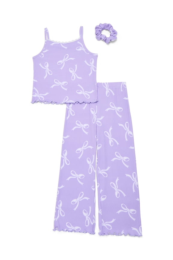 Girls Pajama Tank Top and Pants with Scrunchie Set, 3-Piece, Sizes 4-18