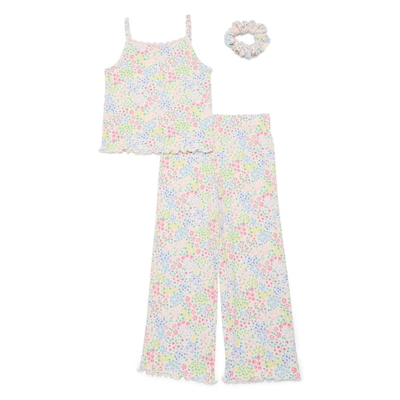 Wonder Nation Girls Pajama Tank Top and Pants with Scrunchie Set, 3-Piece, Sizes 4-18