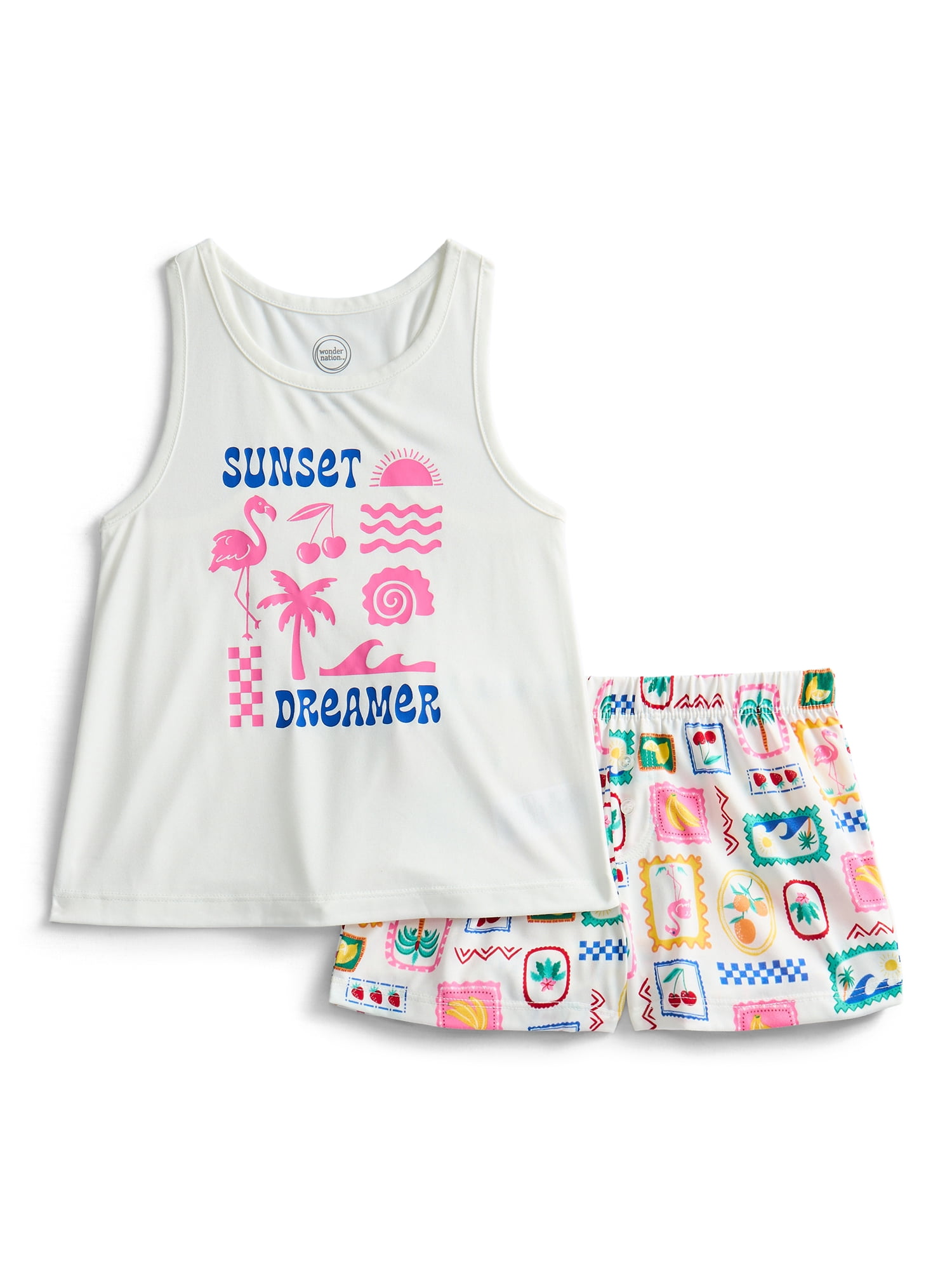 Wonder Nation Girls Tank Top and Shorts 2-Piece Pajama Set, Sizes 4-18