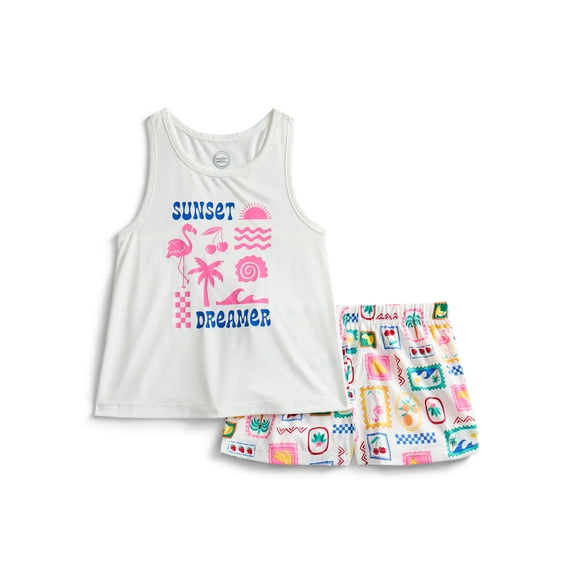 Wonder Nation Girls Tank Top and Shorts 2-Piece Pajama Set, Sizes 4-18