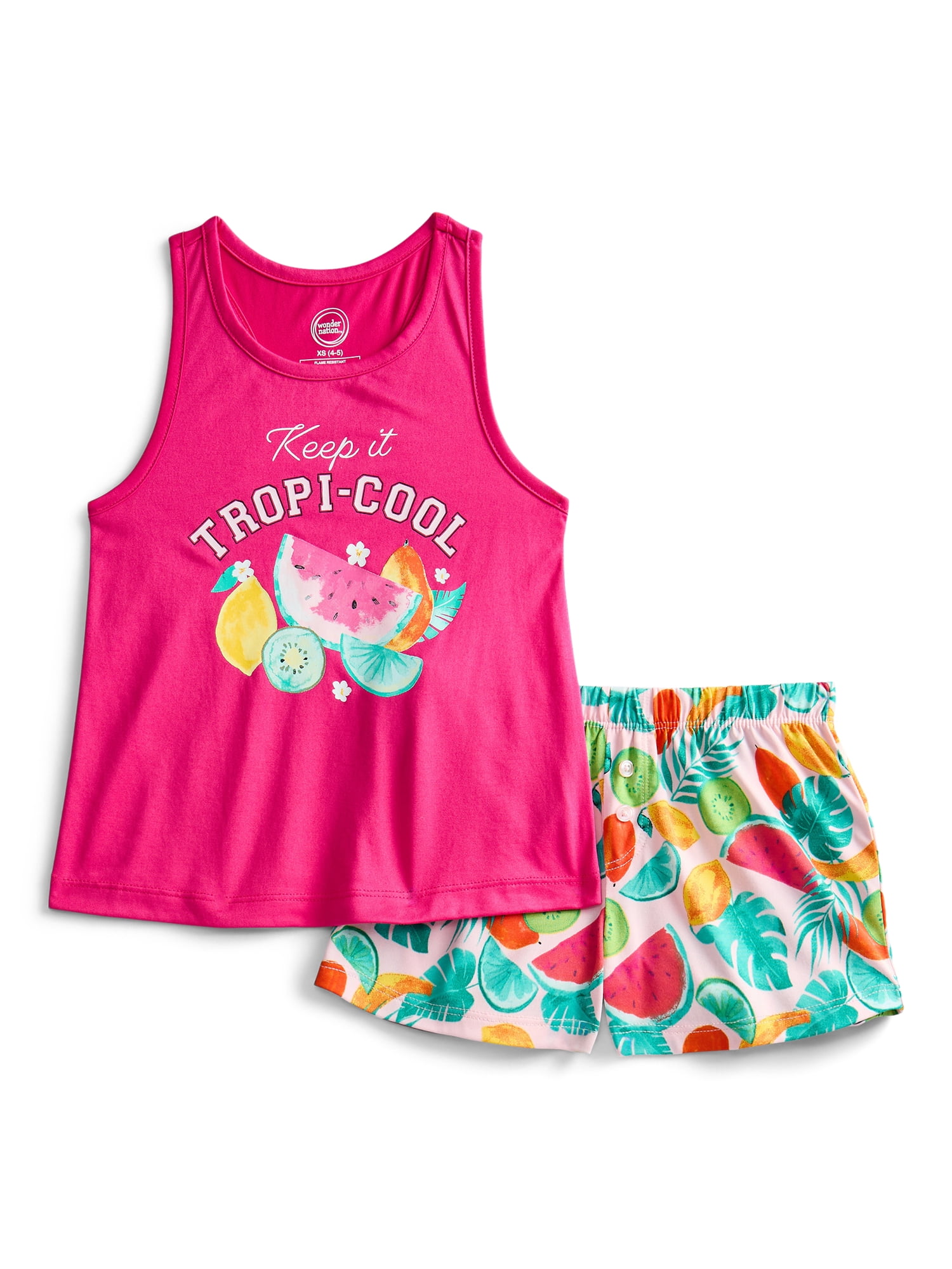 Wonder Nation Girls Tank Top and Shorts 2-Piece Pajama Set, Sizes 4-18