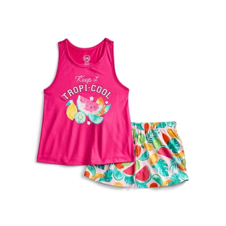 Wonder Nation Girls Tank Top and Shorts 2-Piece Pajama Set, Sizes 4-18