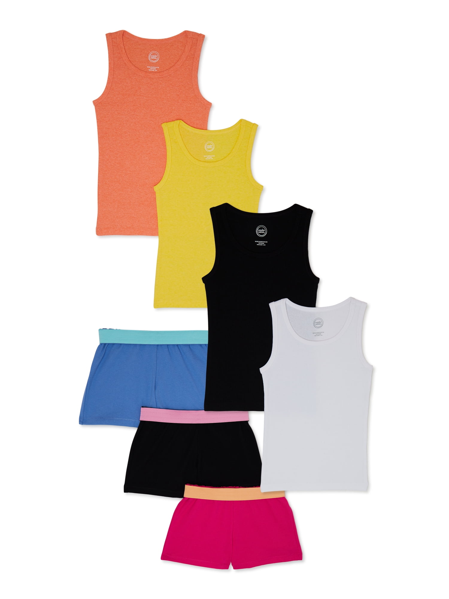 Wonder Nation Girls Tank Top and Shorts, 7-Piece Outfit Set, Sizes 4-18 and  Plus