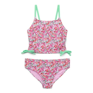 Wonder Nation Girls Tankini Top with Side Ties & Mid-Rise Bottoms with UPF 50, 2-Piece, Sizes 4-18 & Plus