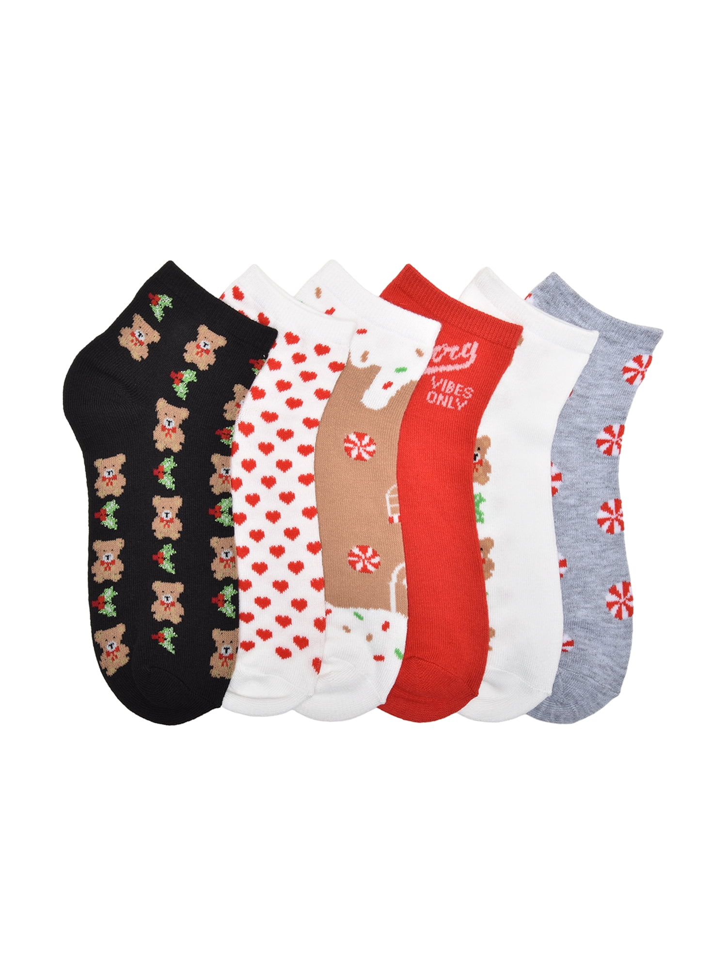 Wonder Nation Girls Teddy Bear and Holiday Quarter Crews Socks, 6-pack, Size Medium (Shoe Size 10.5-4)