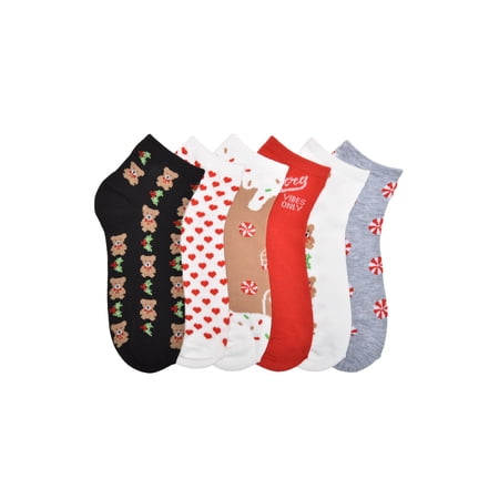 Wonder Nation Girls Teddy Bear and Holiday Quarter Crews Socks, 6-pack, Size Small (Shoe Size 6-10.5)