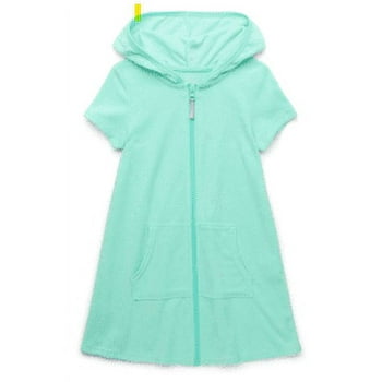 Wonder Nation Girls Terry Toweling Hooded Zip Swimsuit Coverup Dress with UPF50+, Sizes 4-18