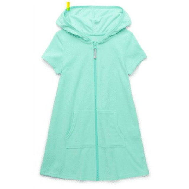 Wonder Nation Girls Terry Toweling Hooded Zip Swimsuit Coverup Dress with UPF50+, Sizes 4-18