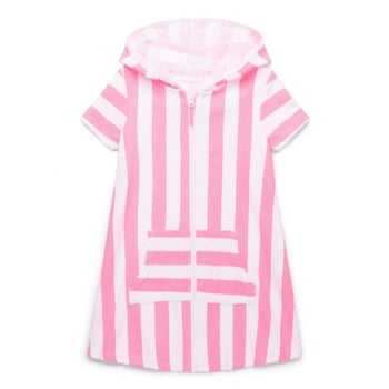 Wonder Nation Girls Terry Toweling Hooded Zip Swimsuit Coverup Dress with UPF50+, Sizes 4-18