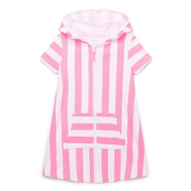 Wonder Nation Girls Terry Toweling Hooded Zip Swimsuit Coverup Dress with UPF50+, Sizes 4-18