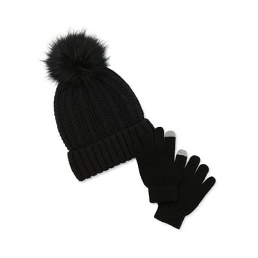 Wonder Nation Girls Textured Knit Beanie Hat and Touchscreen Gloves Set, 2-Piece