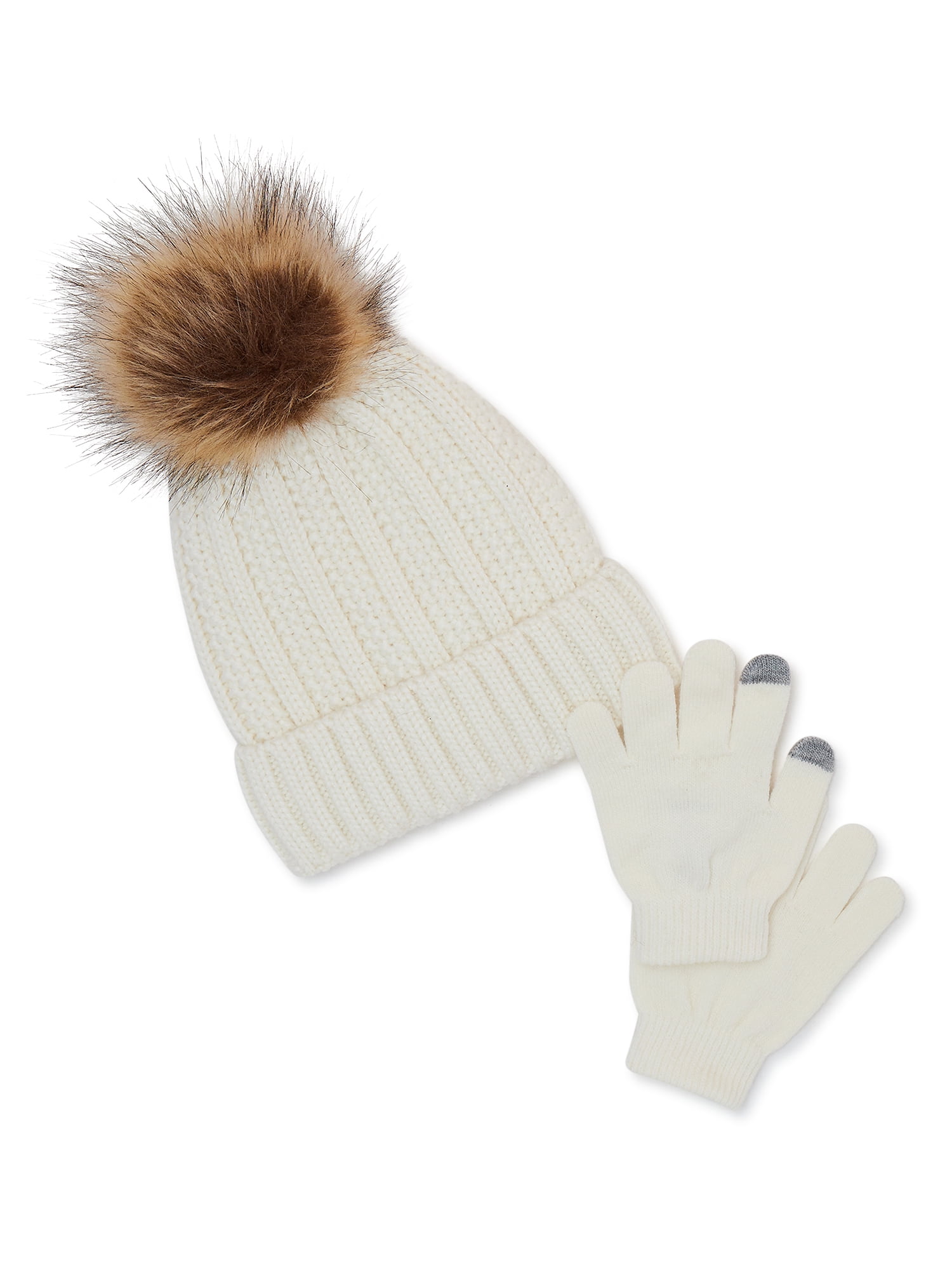 Wonder Nation Girls Textured Knit Beanie Hat and Touchscreen Gloves Set ...