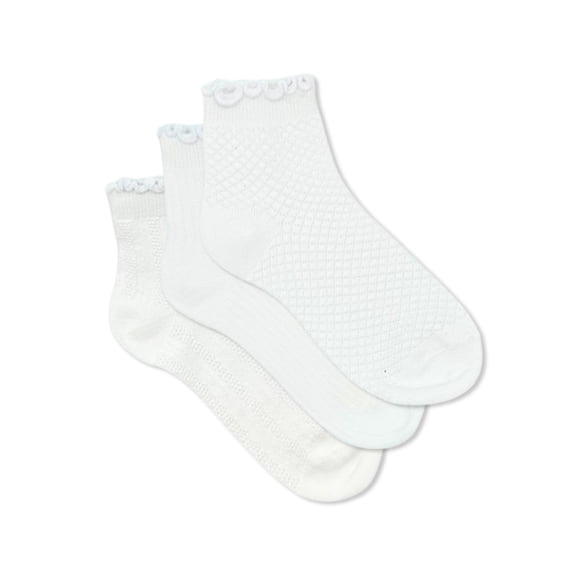 Wonder Nation Girls' Textured Lettuce Edge Ankle Socks, 3-Pack, Sizes S-L
