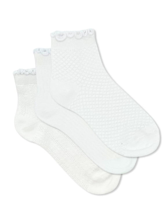 Girls' Textured Lettuce Edge Ankle Socks, 3-Pack, Sizes S-L